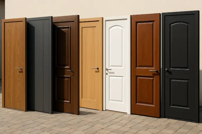 A variety of external wooden door designs
